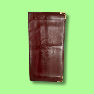 CARTIER Bordeaux Leather Bifold Slim Long Wallet Maroon